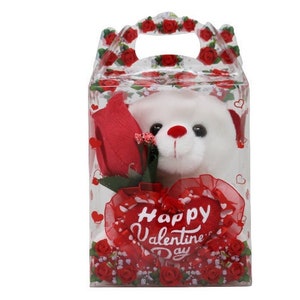 6&quot; White Teddy Bear &quot;Happy Valentine&#39;s Day&quot; in Clear Flower Box Osito De Peluche
