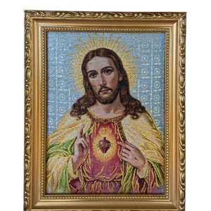 Sagrado Corazon De Jesus  Imagen en Tela Acojinada 9&quot;x11&quot; Sacred Heart Of Jesus