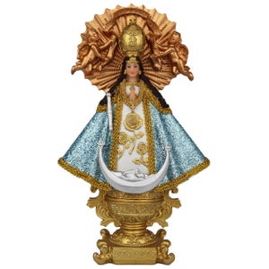 Virgen San Juan De Los Lagos 12&quot; Resin Figure Glitter Robe Our Lady of San Juan De Los Lagos