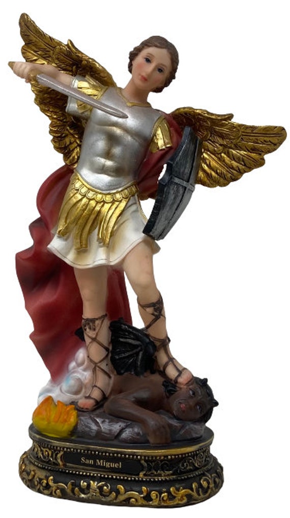 31,5 cm Bronzen San Miguel Arcangel Standbeeld - Saint Michael Verslaan Satan Collection Beeldjes - Religieuze Engel in Hars 31,5 cm Bronzen San Miguel Arcangel Standbeeld - Saint Michael Verslaan Satan Collection Beeldjes - Religieuze Engel in Hars