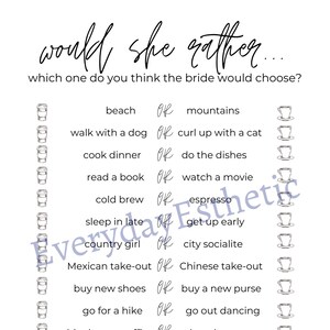 Would She Rather Love is Brewing coffee themed bridal shower game