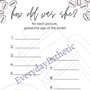 How Old Was She? Love is Brewing coffee themed bridal shower game