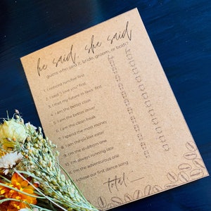 He Said, She Said Love is Brewing coffee themed bridal shower game