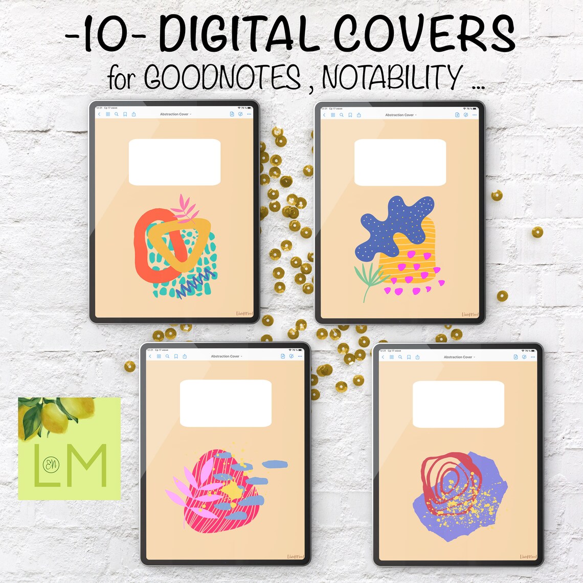 10 Digital Notebook Covers Template Abstraction Digital Etsy