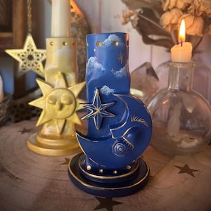 Bougeoirs soleil et lune célestes en céramique, décor fantaisiste des années 90 nostalgique