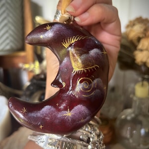 Whimsical Moon Man Hanging Ornament | 90&#39;s Nostalgic Starry Sky Moon Decor | Dreamy Purple Moon Witch Aesthetic