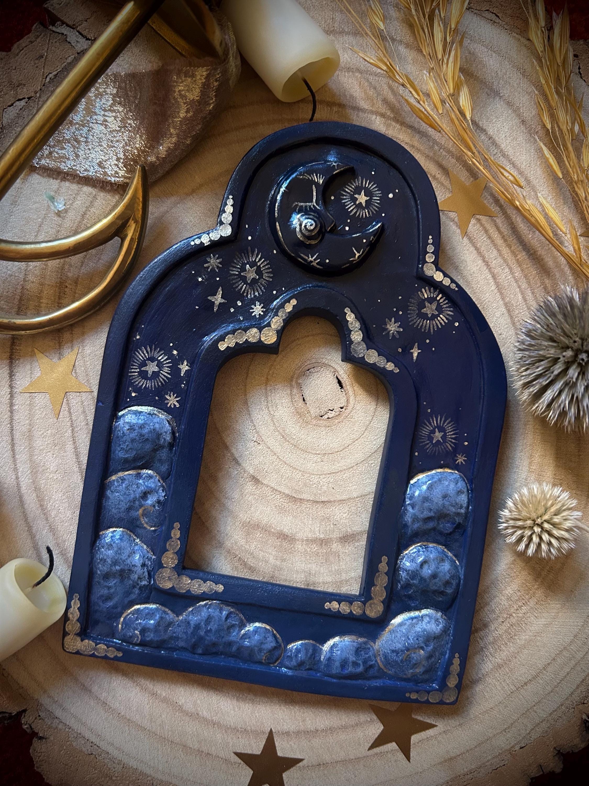Celestial Ceramic Moon Frame Wall Hanging with Starry Night Sky