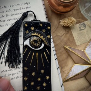 All Seeing Eye Bookmark | Black & Gold Celestial Tassel Page Marker