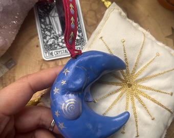 Blue Moon Man Hanging Ornament: Hand-Sculpted Starry Sky Decor