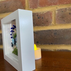 Robin & blue agapanthus and alliums fused glass panel in white frame. Birthday anniversary celebration wedding housewarming retirement gift image 9