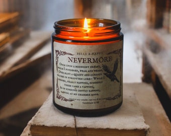 Edgar Allan Poe Candle | Plum Leather Gothic Soy Candle | Dark Academia Candle Gift | Nevermore Raven Candle | Literary Horror Gift