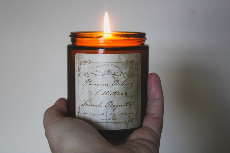 French Baguette Scented Coconut Soy Candle | Parisian Bakery Candle Gift | Bread Candle for Foodies | Unique French Gift for Her image 4