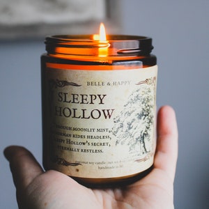 Sleepy Hollow Pumpkin Bourbon Candle Halloween Candle Fall Candles Book Lover Candle Literary Candles Bibliophile Gift Creepy image 7