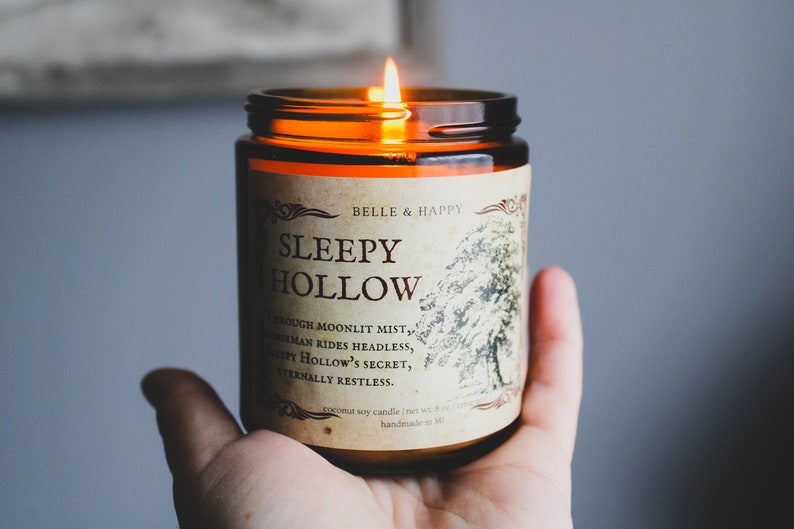 Sleepy Hollow Pumpkin Bourbon Candle Halloween Candle Fall Candles Book Lover Candle Literary Candles Bibliophile Gift Creepy image 7