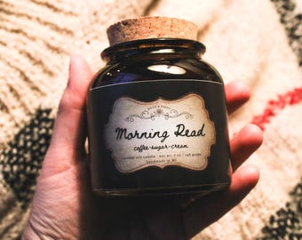 Coffee Scented Candle: Morning Read, Apothecary Amber Jar