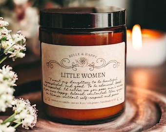 Little Women Candle | Jasmine Peach Soy Candle | Mom to Daughter Gift | Book Lover Candle for Her | Literary Floral Candle Gift