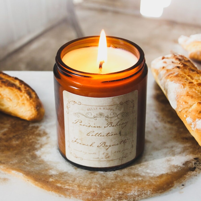 French Baguette Scented Coconut Soy Candle | Parisian Bakery Candle Gift | Bread Candle for Foodies | Unique French Gift for Her image 2