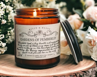 Pride and Prejudice Candle | Rose Hyacinth Soy Candle | Jane Austen Gift for Her | Romantic Book Lover Candle | Pemberley Garden Candle