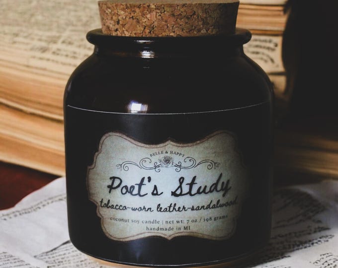 Dark Academia Candle | Tobacco Leather Scented Coconut Soy Candle | Cozy Reading Candle | Literary Gift for Him | Poet’s Study