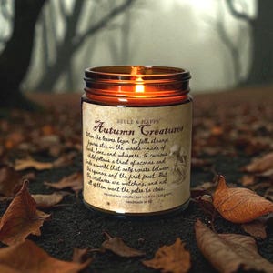 Autumn Creatures Fall Candle, Halloween For Horror Book Lovers, Dark Cottagecore Literary Candles, Spooky Autumn Decor, Bookish Candles