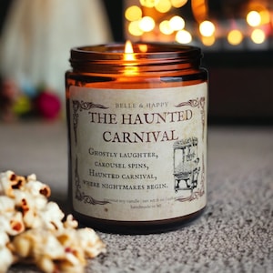 The Haunted Carnival Caramel Popcorn Candle Halloween Candle Fall Candles Book Lover Candle Literary Candles Bibliophile Gift