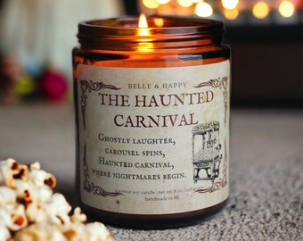 The Haunted Carnival Caramel Popcorn Candle Halloween Candle Fall Candles Book Lover Candle Literary Candles Bibliophile Gift