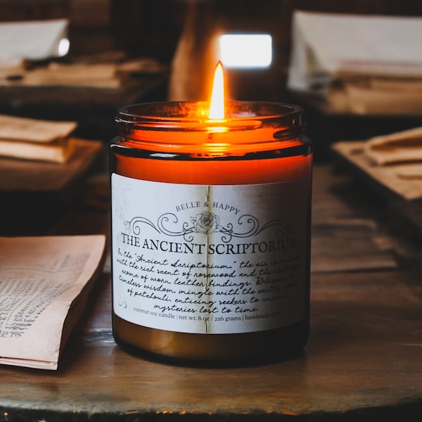 Rosewood Leather Coconut Soy Candle | Dark Academia Candle | Bookish Gift for Bibliophile | Library Candle | Ancient Scriptorium