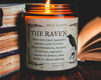 The Raven Edgar Allan Poe, Halloween Candle, Fall Candles, Poetry Gifts, Literary Candles, Bibliophile Gift, Creepy Decor, Masculine Scented