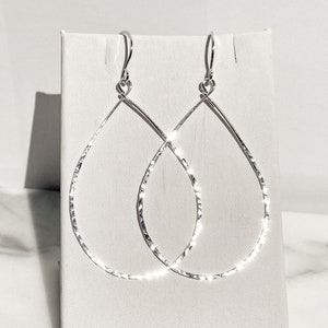 Silver Teardrop Shiny Hoop Earrings | Hand Hammered | Handcrafted of Sterling Silver | Textured Hoops | Gifts for Her | Artisan Jewelry