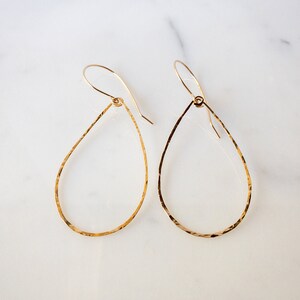 Gold Teardrop Hoop Earrings Hammered, Textured, and Polished to a Sparkling Shine Gold-filled or ...