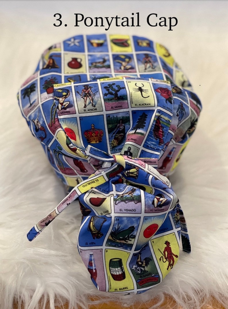 Leteria Pattern Lotería Surgical Cap:raíces Latinas - Four Styles Available (knot Tie ...