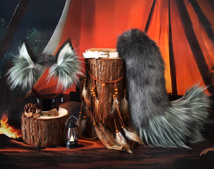 Wolves Matcha Matcha Wolf Ears and Tail Set, Faux Fur Headband, Animal Cosplay ...