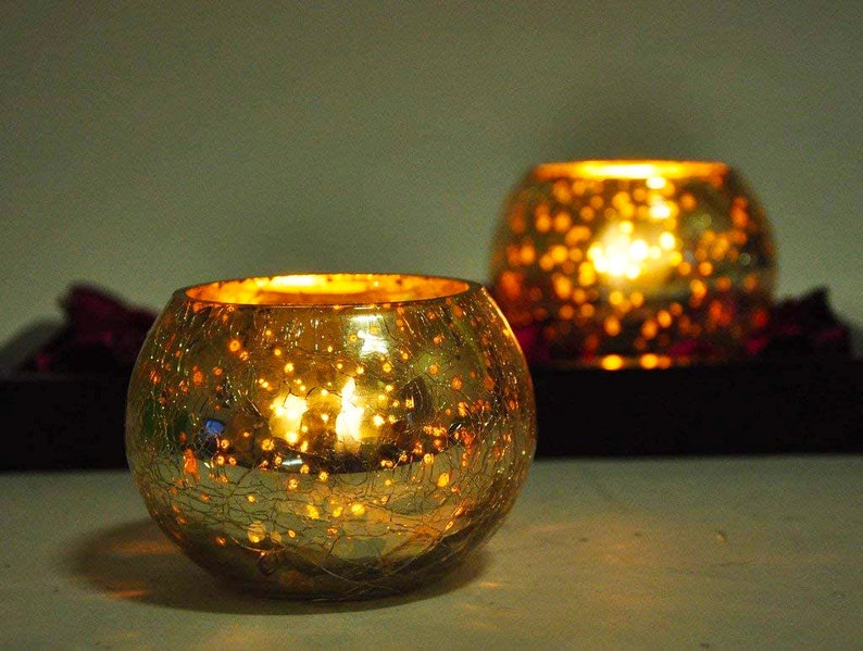 Votive Mosaic Ice Cracked Glass Tealight Candle Holder Mother's Day Valentine's Day Gift image 1