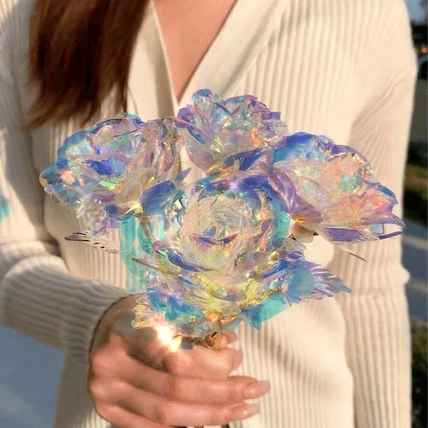 Iridescent Foil Forever Rose | Handcrafted Gift, 11 Inch