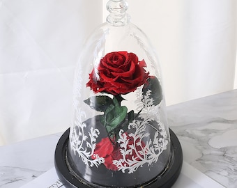 Beauty and The Beast Movie Prop with LED light - made with Real Preserved Forever Rose. Mother's Day Valentine's Day Gift for Her/Wife