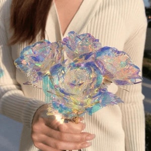 Artificial Foil Paper Rose |  Iridescent, Red, Gold, and Blue | Wedding Birthday Unique Gift for Her Valentine's Day Mother's Day Gift