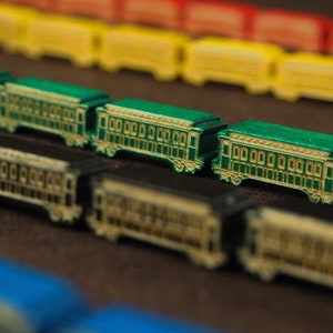 Ticket to Ride, 20 piezas x Vagones de tren de madera + marcador redondo, juego de coleccionista, Japón, Primer viaje, no oficial, grabado, madera, juego de mesa