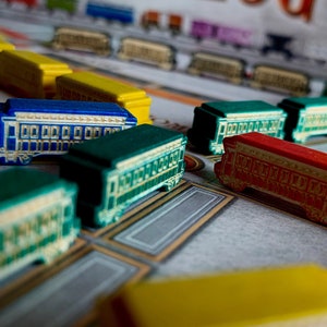 Ticket to Ride, Wooden trains cars + round marker, collector's set, custom meeple, unofficial, engraved, wood, Zug um Zug, board game, train