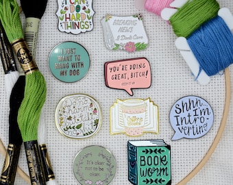 Pep Talk Needle Minder | Snarky | Introvert | Books | Flowers | Cross Stitch | Magnetic