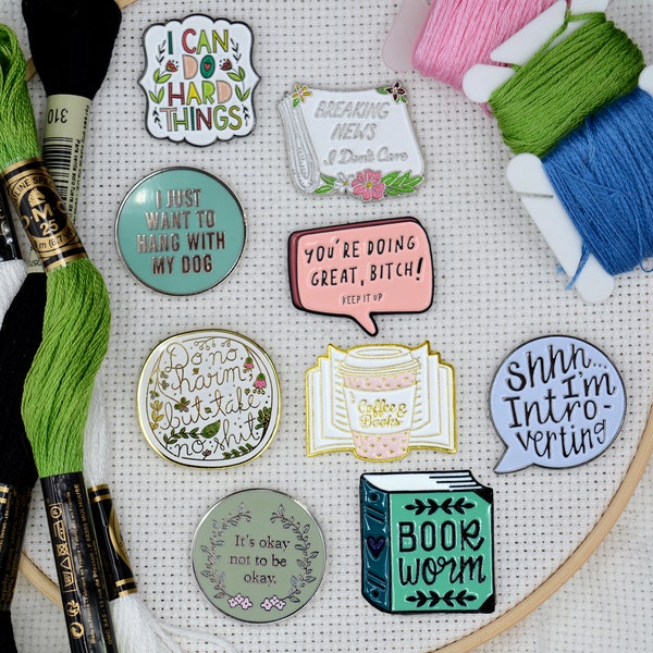 Pep Talk Needle Minder | Snarky | Introvert | Books | Flowers | Cross Stitch | Magnetic