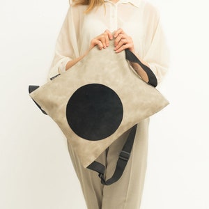 Vegan Leather Laptop Backpack: Beige Minimalist City Bag