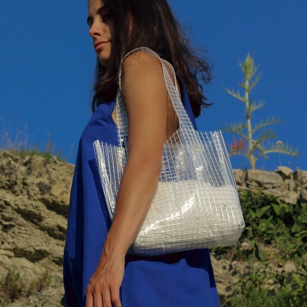 Modern Poly Bag, Elegant Transparent Purse, Transparent Tote, Clear Summer Bag, See Through Shoulder Bag, Clear City Bag, See Trough Bag