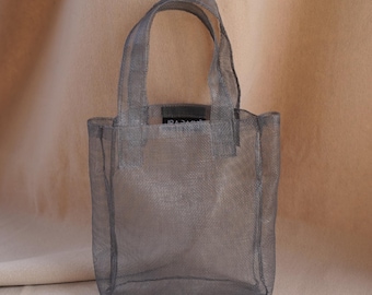 Mini bolsa de malla gris, bolsa de nailon transparente