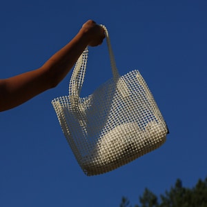 Stylish Poly Bag, Transparent Mesh Tote, See trough Net Bag, 3d Bag Unique, Net Purse Vanilla, Interesting Summer Transparent Bag