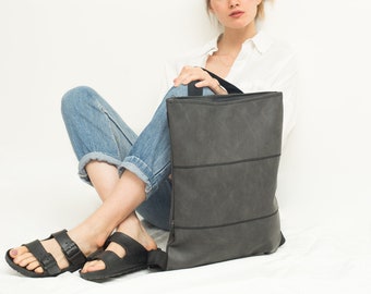 Mochila de cuero vegano impermeable: bolso minimalista unisex para portátil