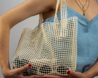 Handcrafted Vanilla Foam Mesh Net Bag, Summer Tote Purse