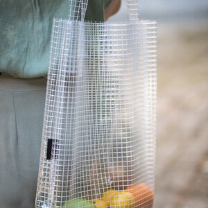 Transparent Grocery Poly Bag, Clear Cellophane Tote Bag, Minimalist Modern Summer Tote, Vynil Shopping Bag, Market Bag, Beach Bag image 3