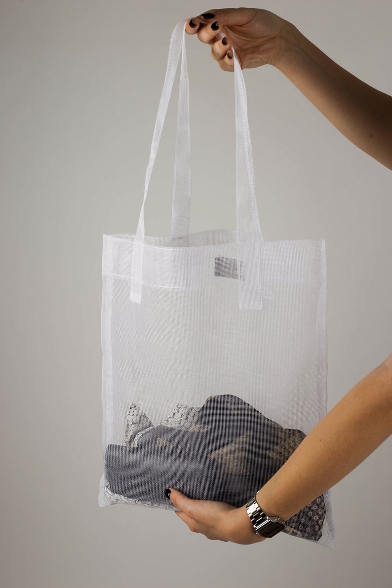 Netz-Sommertasche, faltbare Einkaufstasche, Nylon-transparente Tasche, handgemachte minimalistische Tasche, leichte Einkaufstasche, Netz-Obsttasche, Hand-Umhängetasche Bild 8