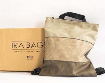 Mochila para portátil de piel vegana: mochila minimalista de ciudad en beige y marrón