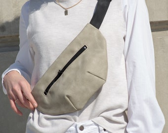 Beige Summer Waist Bag, Practical Crossbody Fanny Pack, Hands free Bum Bag, Little Hip Bag